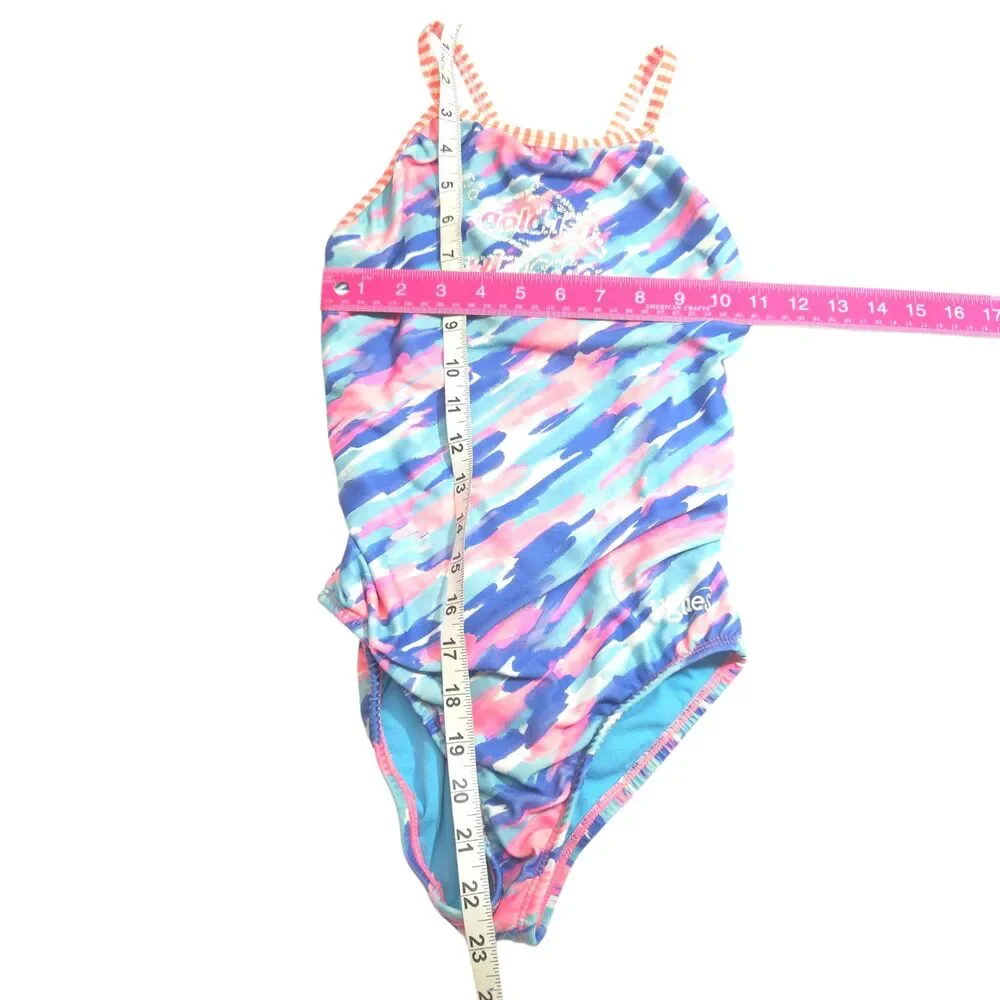 Dolfin Uglies Goldfish Swim School One Piece Swimsuit Size 12 Girls Blue Pink